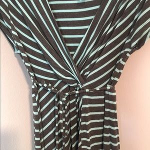 Grey and mint-aqua striped maternity dress